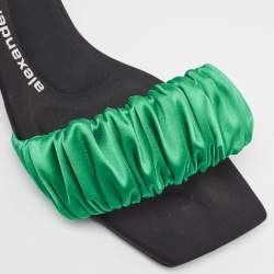 Alexander Wang Green Pleated Satin Slide Sandals Size 39