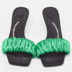 Alexander Wang Green Pleated Satin Slide Sandals Size 39