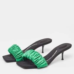 Alexander Wang Green Pleated Satin Slide Sandals Size 39