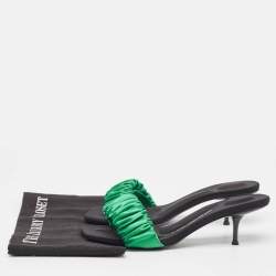 Alexander Wang Green Pleated Satin Slide Sandals Size 39