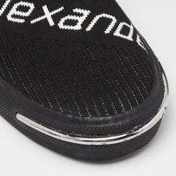 مملوكة مسبقًا Alexander Wang Black Knit Fabric Pia Logo High Top Sneakers Size 38