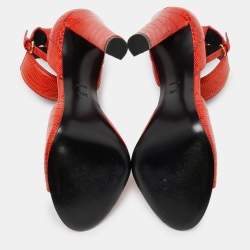 Alexander Wang Orange Croc Embossed Leather Ankle-Strap Sandals Size 39.5