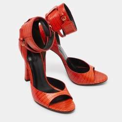 Alexander Wang Orange Croc Embossed Leather Ankle-Strap Sandals Size 39.5