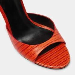 Alexander Wang Orange Croc Embossed Leather Ankle-Strap Sandals Size 39.5