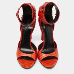 Alexander Wang Orange Croc Embossed Leather Ankle-Strap Sandals Size 39.5