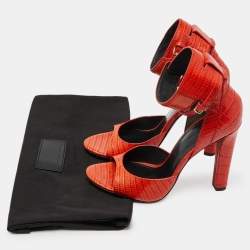 Alexander Wang Orange Croc Embossed Leather Ankle-Strap Sandals Size 39.5