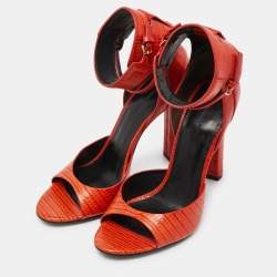 Alexander Wang Orange Croc Embossed Leather Ankle-Strap Sandals Size 39.5