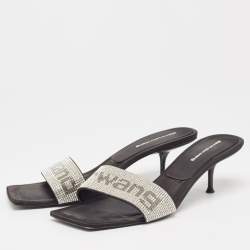 Alexander Wang Black Satin Embellished Slide Sandals Size 39