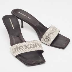 Alexander Wang Black Satin Embellished Slide Sandals Size 39