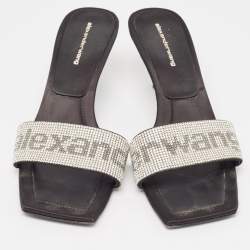 Alexander Wang Black Satin Embellished Slide Sandals Size 39
