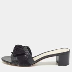 Alexandre Birman Black Lizard and Suede Slide Sandals Size 40