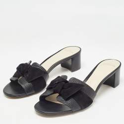 Alexandre Birman Black Lizard and Suede Slide Sandals Size 40
