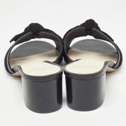 Alexandre Birman Black Lizard and Suede Slide Sandals Size 40