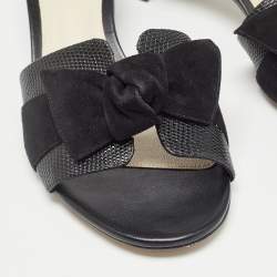 Alexandre Birman Black Lizard and Suede Slide Sandals Size 40