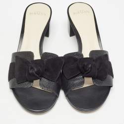 Alexandre Birman Black Lizard and Suede Slide Sandals Size 40
