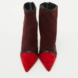 Alexandre Birman Multicolor Suede and Snakeskin Pointed Toe Ankle Length Boots Size 41