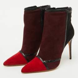 Alexandre Birman Multicolor Suede and Snakeskin Pointed Toe Ankle Length Boots Size 41