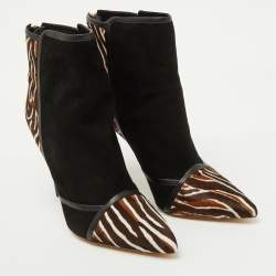 Alexandre Birman Multicolor Suede and Calf Hair Pointed Toe Ankle Length Boots Size 41