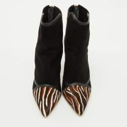 Alexandre Birman Multicolor Suede and Calf Hair Pointed Toe Ankle Length Boots Size 41