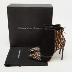 Alexandre Birman Multicolor Suede and Calf Hair Pointed Toe Ankle Length Boots Size 41