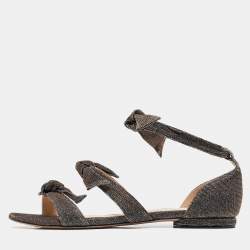 Alexandre Birman Silver/Brown Glitter Ankle-Wrap Flat Sandals Size 40