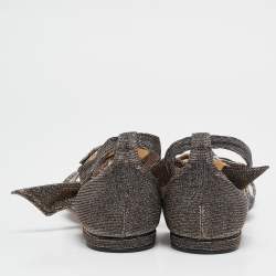 Alexandre Birman Silver/Brown Glitter Ankle-Wrap Flat Sandals Size 40