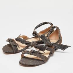 Alexandre Birman Silver/Brown Glitter Ankle-Wrap Flat Sandals Size 40