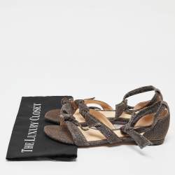 Alexandre Birman Silver/Brown Glitter Ankle-Wrap Flat Sandals Size 40