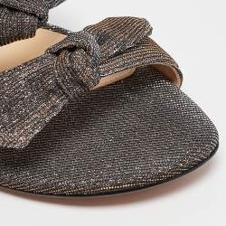 Alexandre Birman Silver/Brown Glitter Ankle-Wrap Flat Sandals Size 40