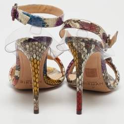 Alexandre Birman Multicolor PVC and Python Embossed Leather Ankle Strap Sandals Size 37