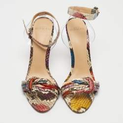Alexandre Birman Multicolor PVC and Python Embossed Leather Ankle Strap Sandals Size 37