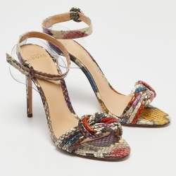 Alexandre Birman Multicolor PVC and Python Embossed Leather Ankle Strap Sandals Size 37