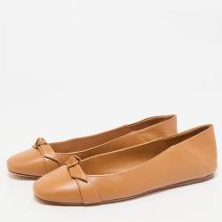 Alexandre Birman Tan Leather Clarita Collapsible Ballet Flats Size 41