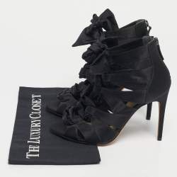 Pre Owned Alexandre Birman Black Satin Layla Gladiator Sandals Size 38.5