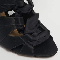 Pre Owned Alexandre Birman Black Satin Layla Gladiator Sandals Size 38.5