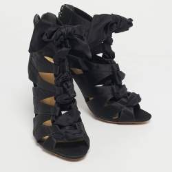 Pre Owned Alexandre Birman Black Satin Layla Gladiator Sandals Size 38.5
