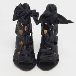 Pre Owned Alexandre Birman Black Satin Layla Gladiator Sandals Size 38.5