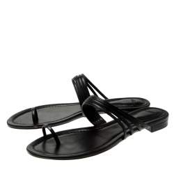 Alexandre Birman Black Leather Strappy Flat Sandals Size 42