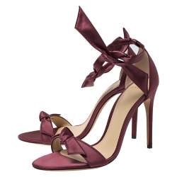 Alexandre Birman Burgundy Satin Clarita Bow Ankle Wrap Sandals Size 38.5