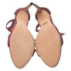 Alexandre Birman Burgundy Satin Clarita Bow Ankle Wrap Sandals Size 38.5