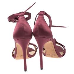 Alexandre Birman Burgundy Satin Clarita Bow Ankle Wrap Sandals Size 38.5