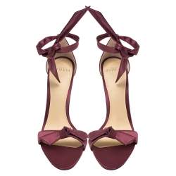 Alexandre Birman Burgundy Satin Clarita Bow Ankle Wrap Sandals Size 38.5
