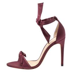 Alexandre Birman Burgundy Satin Clarita Bow Ankle Wrap Sandals Size 38.5