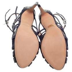Alexandre Birman Blue Python Leather Caged Zipper Sandals Size 39.5