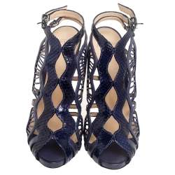 Alexandre Birman Blue Python Leather Caged Zipper Sandals Size 39.5