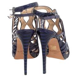 Alexandre Birman Blue Python Leather Caged Zipper Sandals Size 39.5