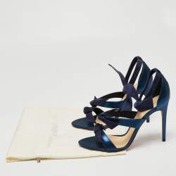 Alexandre Birman Navy Blue Glitter Fabric and Suede Gianna Three Bow Ankle Tie Sandals Size 40