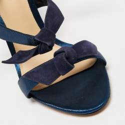Alexandre Birman Navy Blue Glitter Fabric and Suede Gianna Three Bow Ankle Tie Sandals Size 40