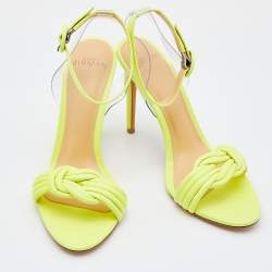 Alexandre Birman Yellow Leather and PVC Twisted Knot Ankle Strap Sandals Size 36.5