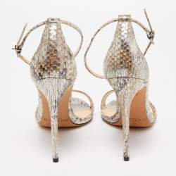 Alexandre Birman Metallic Python Ankle Strap Sandals Size 39